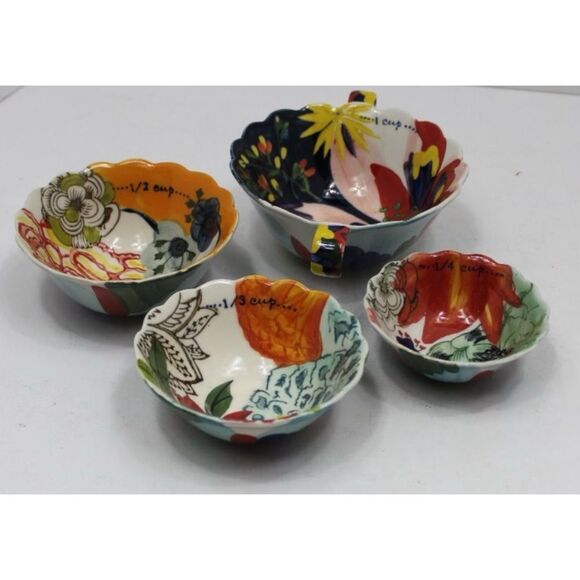 Anthropologie Painted Amaryllis Measuring Cups / New No Box - Picture 3 of 5